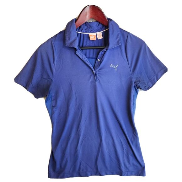 PUMA‎ Polo Shirt Women's Small Navy Blue Logo Mesh-Back Regular Fit Short Sleeve - Picture 1 of 12